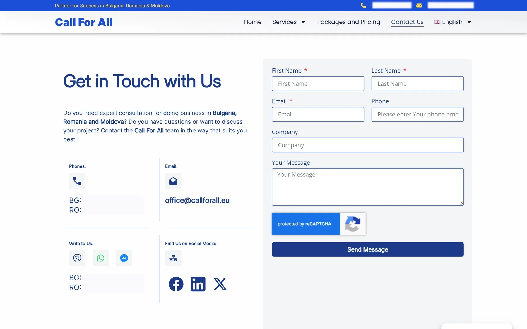 Current Call For All contact and enquiry interface