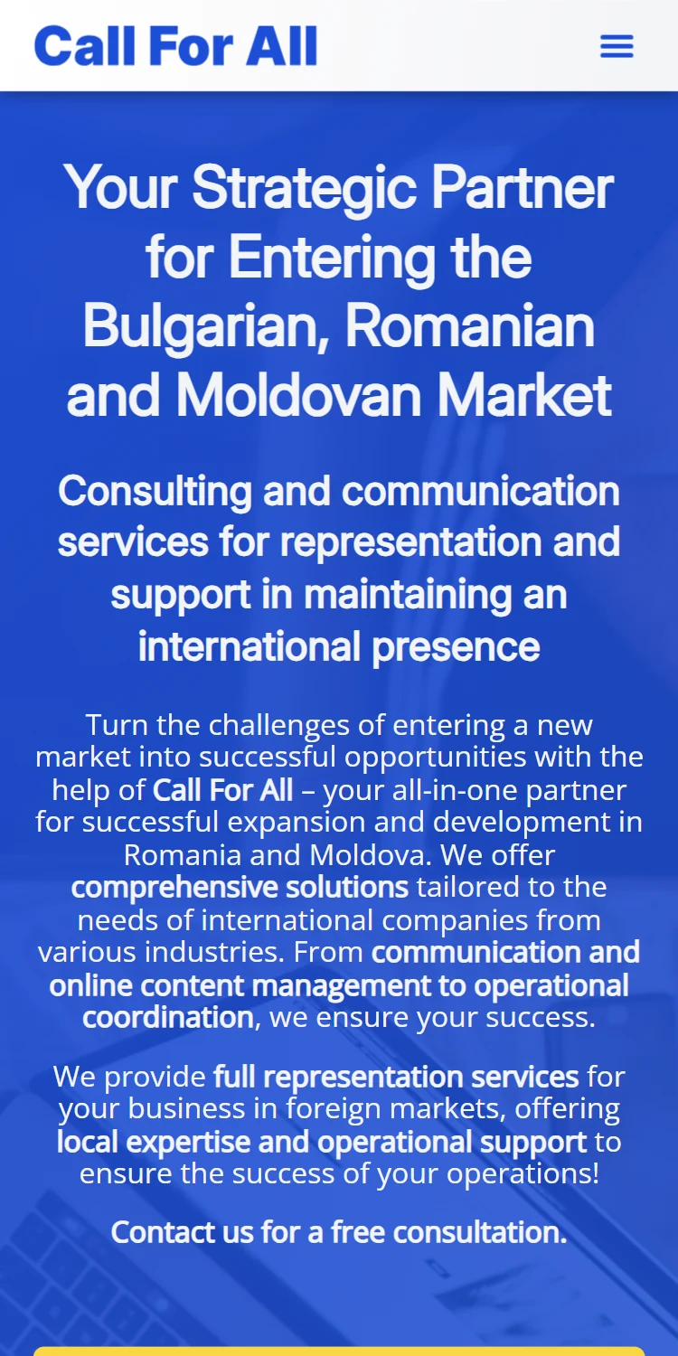 Current mobile Call For All English homepage