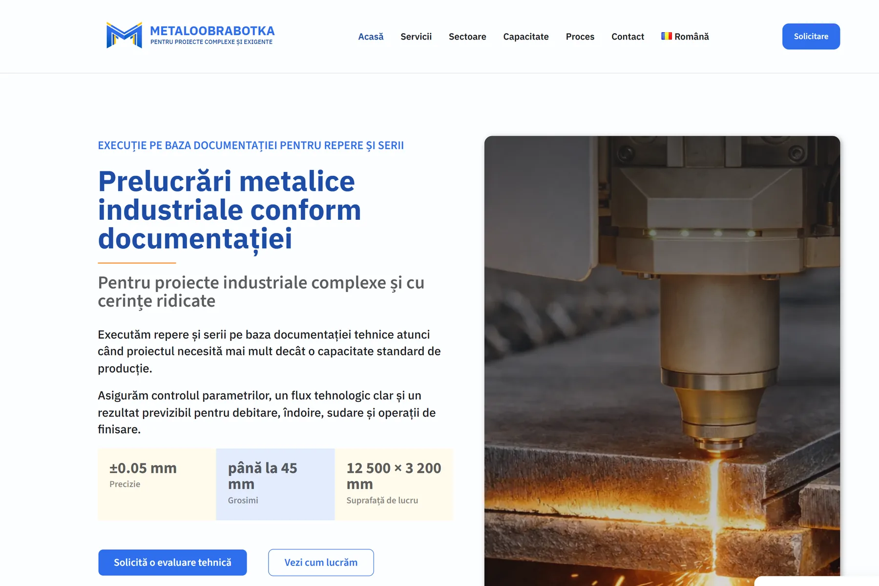 Current Romanian-language production homepage associated with the Metaloobrabotka business initiative